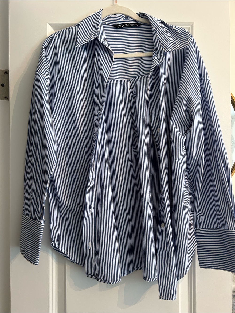ZARA Womens Blue & White Striped Button-Up Shirt